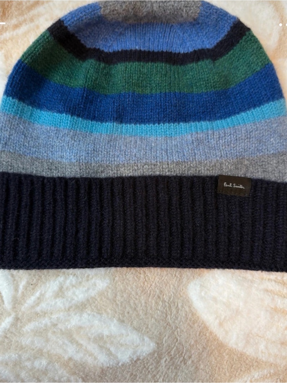 Paul Smith Striped Knit Beanie in Navy, Blue, Green & Gray